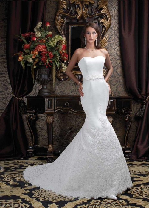 Sweetheart Applique Beading Lace Satin Mermaid Bridal Dress