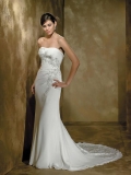 Strapless Applique Beading Satin Mermaid Chiffon Bridal Dress