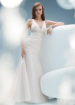 V-neck Straps Sweep train Sash Taffeta Mermaid /Trumpet Bridal Dress
