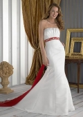 Satin Mermaid Wedding Dress With Red Sash