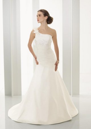 Floral One Shoulder Neckline A line Satin Wedding Gown