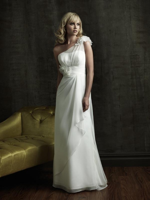 One shoulder Floral Chiffon Column/Sheath Wedding Dress