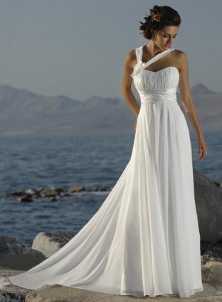 Simple Floral Chiffon Column/Sheath Beach Destination Wedding Dress
