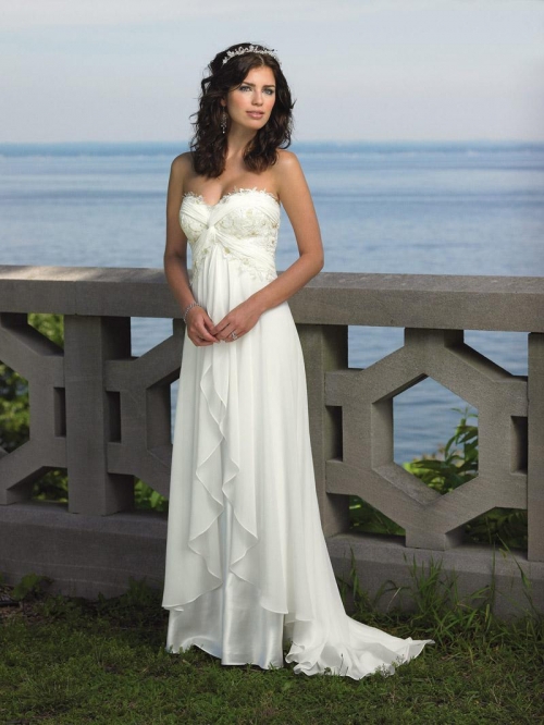 Beaded Lace Chiffon Beach Informal Destination Wedding Dress