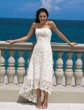 Short High-Low Hemline Lace Destination Beach Wedding Dress