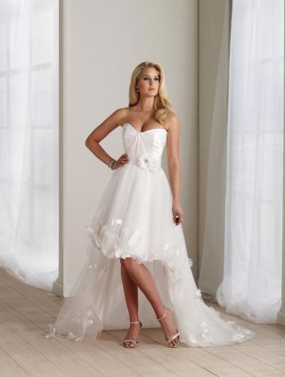 Ivory Wedding Dress High-Low Flower Taffeta Strapless
