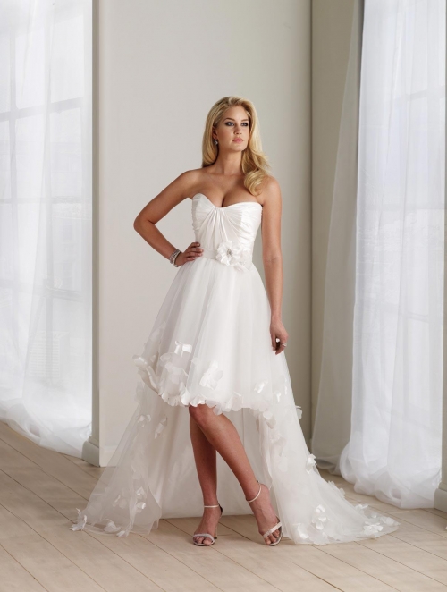 Ivory Wedding Dress High-Low Flower Taffeta Strapless