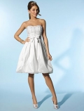 Short Cocktail length Embroidery Taffeta Destination Wedding Dress