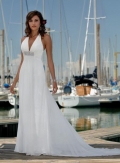 Simple Halter Beaded Chiffon Sheath Beach Destination Wedding Dress