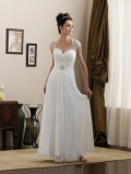 Simple Strapless Cap Sleeves Beaded Chiffon Informal Wedding Dress