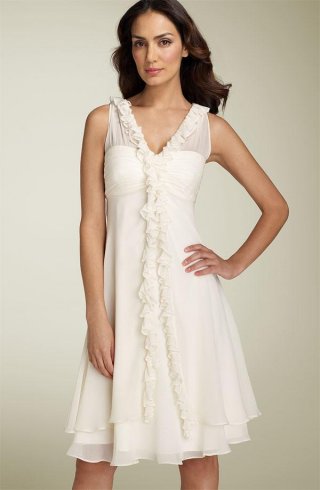 Short V-neck Ruffled Chiffon Destination Wedding Dress