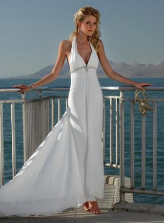 Sexy Halter Beaded Chiffon Sheath Beach Destination Wedding Dress