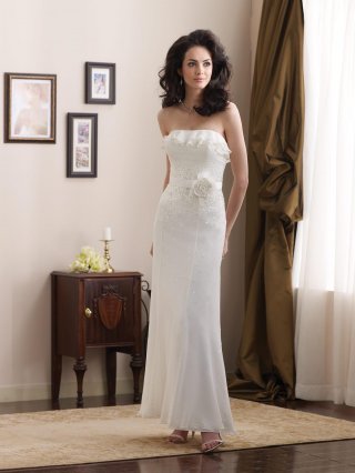 Simple Ruffle Flower Sequins Sheath Informal Wedding Dress