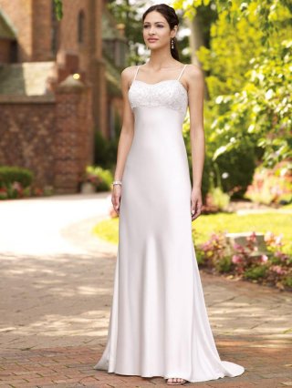 Simple Full Length Embroidered Beaded Informal Wedding Dress