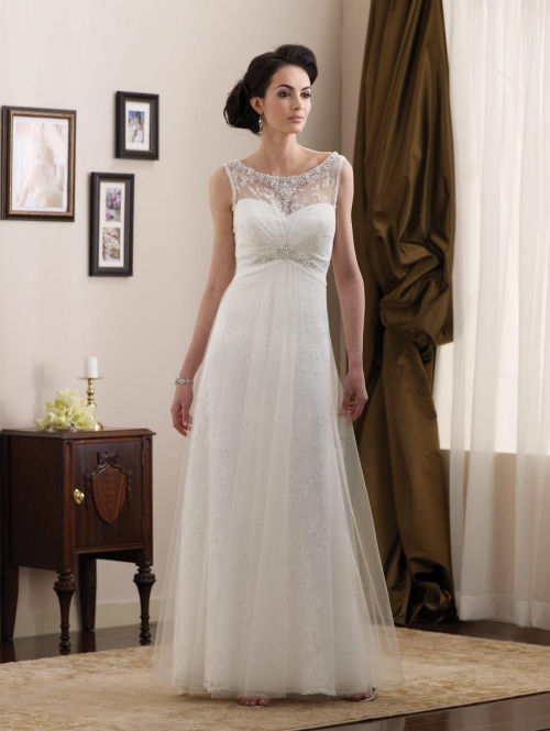 Simple Beaded Lace Full Length A-line Informal Wedding Dress