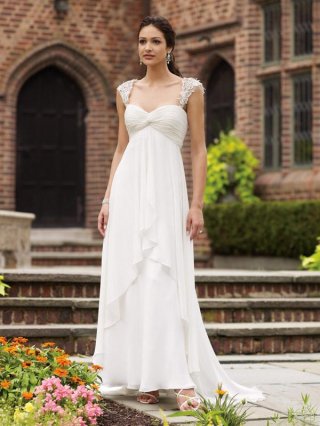 Simple Cap Sleeves Lace Chiffon Informal Wedding Dress