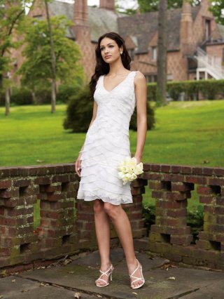 Short Tiered Lace Chiffon Informal Wedding Dress