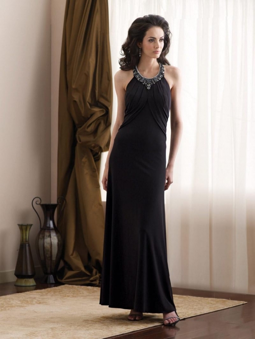 Black Halter Full length Chiffon Informal Wedding Dress