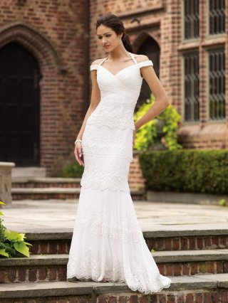 Halter Off-the-shoulder Chiffon Lace Mermaid Informal Wedding Dress