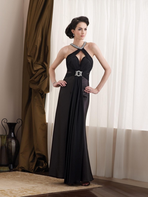 Black Halter Full length Beaded Informal Wedding Dress