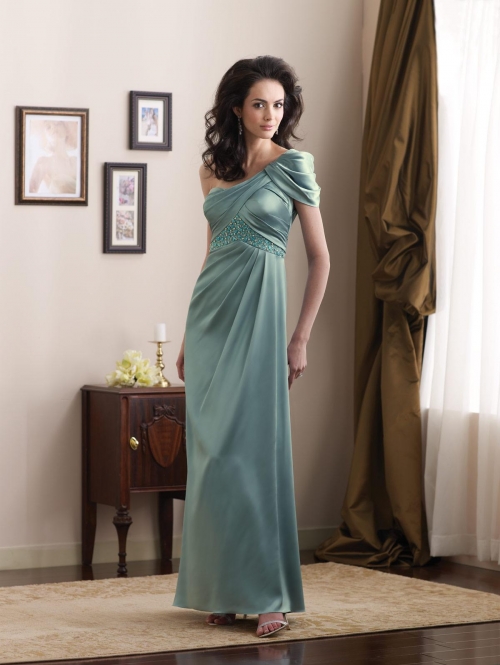 Patina Cap Sleeves Beaded Pleated Informal Wedding Dress