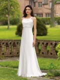Simple Bateau Full length Beaded Informal Wedding Dress