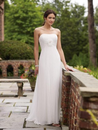 Simple Strapless Flower Pleated Chiffon Informal Wedding Dress
