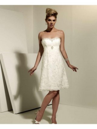Short Wedding Dress Strapless Lace Satin Embroidery