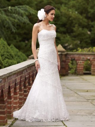 Spaghetti straps Layered Lace Informal Wedding Dress