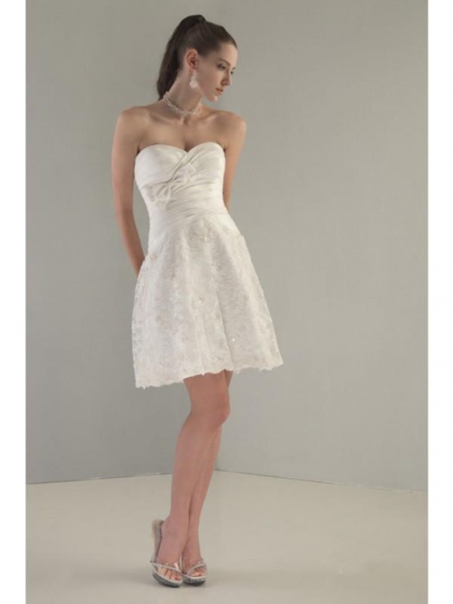 Short Wedding Dresses Taffeta Lace Bow Sweetheart