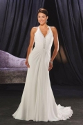 Halter-top Beaded Satin Chiffon Wedding dress