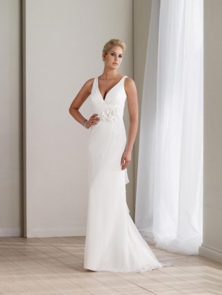 Long Wedding Gown Ivory Flower Ruffles Chiffon V-neck