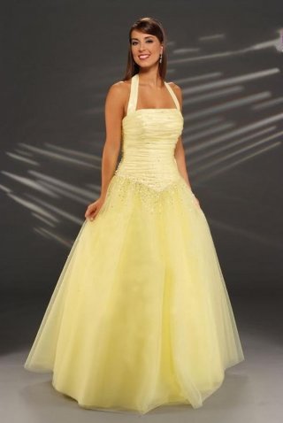 Halter Neck Yellow Wedding Dress