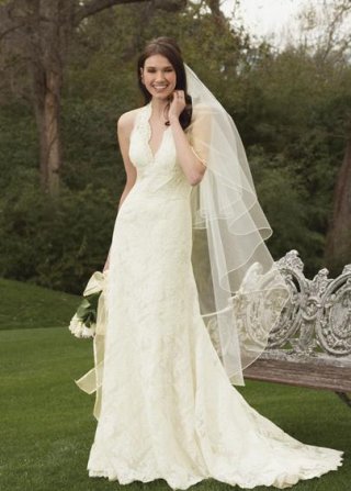 Halter Sweep train Lace Mermaid /Trumpet Bridal Dress