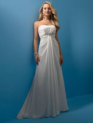 Strapless Beaded Empire Waist Simple Wedding Dress