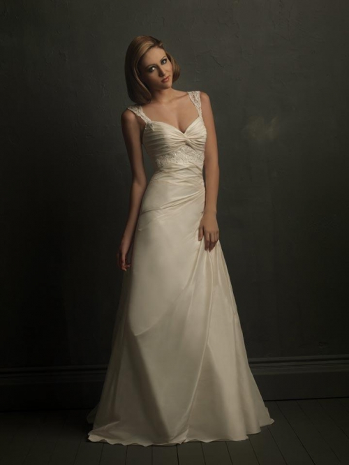 V-neck Taffeta Lace A-line Silhouette Unique Formal Wedding Dress