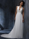 Halter top Embroidery A-line Silhouette Chiffon Wedding Dress