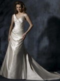 Champagne V-neck Pleated A-Line Corset Simple Wedding Dress
