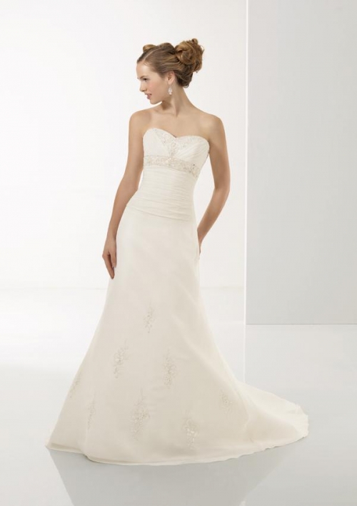 Ivory Strapless Embroidery Chiffon A-line/Princess Wedding Dress