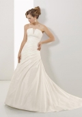 Ivory Beaded Notched Neck Taffeta A-line/Princess Wedding Gown