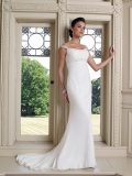 Bateau Neckline Beaded Chiffon Sheath Wedding Dress