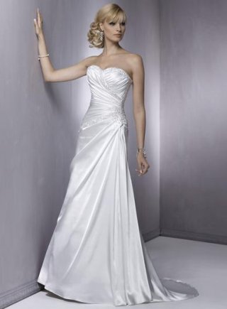 Strapless Beaded Satin A-line/Princess Simple Wedding Dress