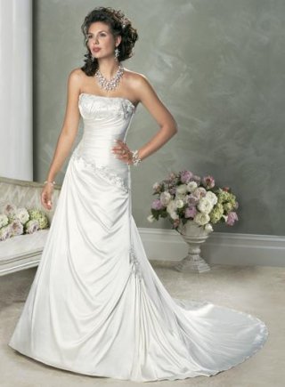Strapless Beaded Embellished Lace Satin Simple Wedding Dresses
