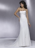 Simple White Embellished Lace Chiffon Column/Sheath Wedding Dress