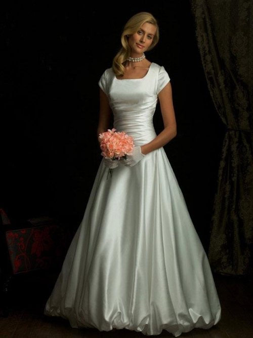 Strapless Simple Modest Ball Gown Wedding Dress With Sleeves