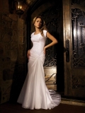 Short Sleeves Beaded Satin Taffeta Meimaid Modest Wedding Dress