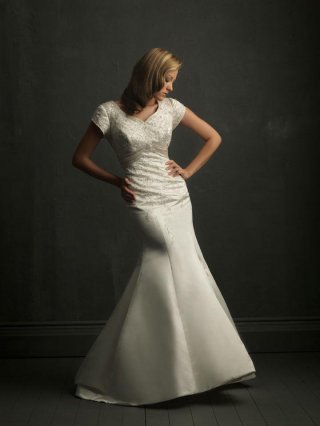 V-neck Beaded Mermaid Modest Wedding Dress With Sleeves