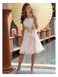 Short Fully Embroidered Lace Sash Wedding Dress