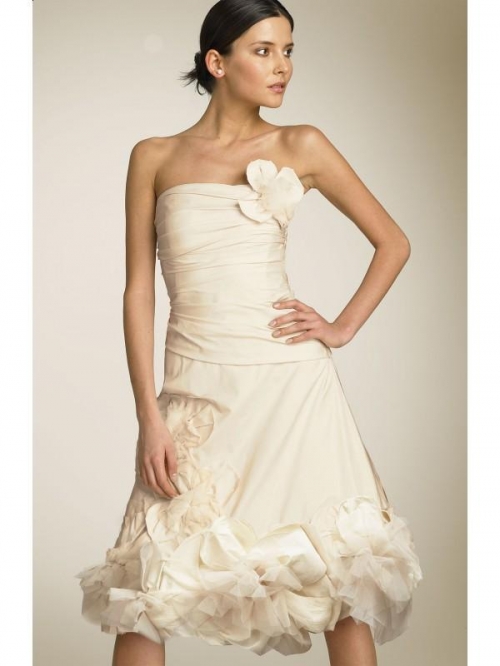 Short Wedding Dresses Ivory Taffeta Flowers Square