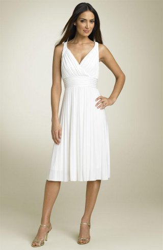Tea length V-neck Waistband Chiffon Short Wedding Dress